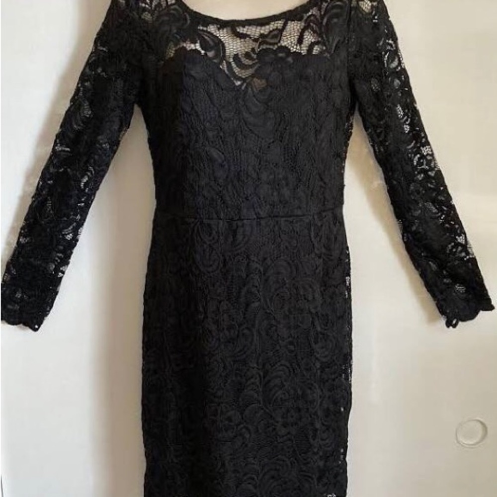 Ambiance Black Lace Long sleeve Knee Length cocktail Dress Size M